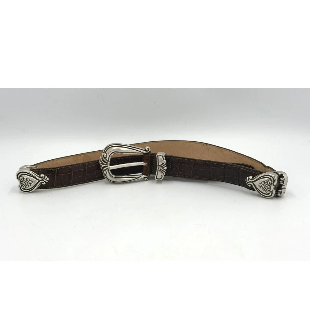 Brighton Belt Womens Medium Brown Croc Embossed Leather Heart Buckle P6408